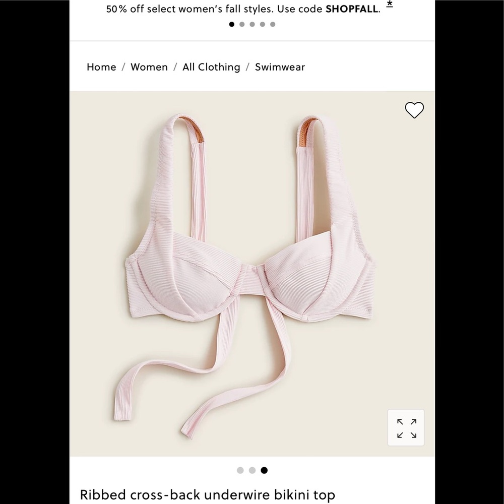 Jcrew bikini top underwire ole pink ribbed tie back 42D